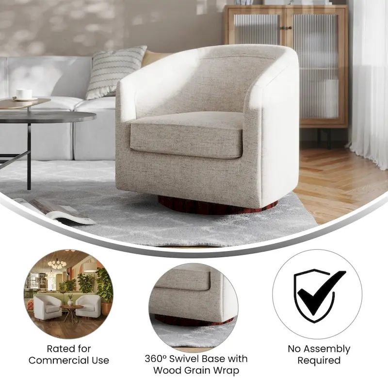 Barrel Accent Chair with 360 Swivel Vinyl Wrapped Base