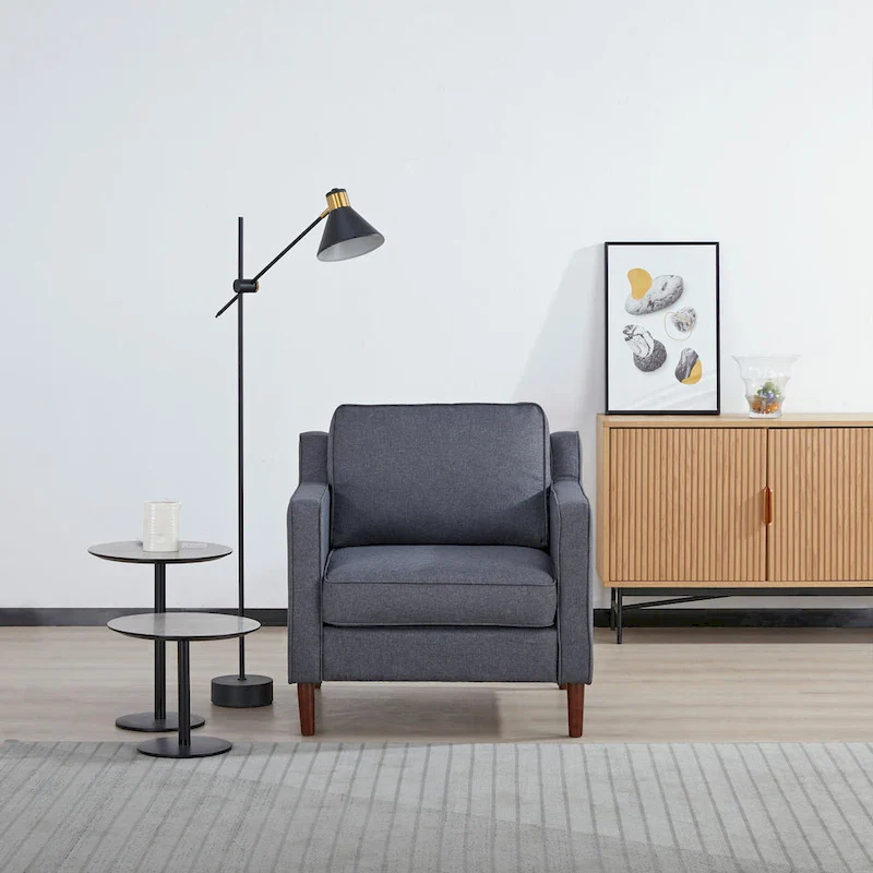 Sedona Modern Accent Chair, Faux Linen / Vegan Leather Armchair