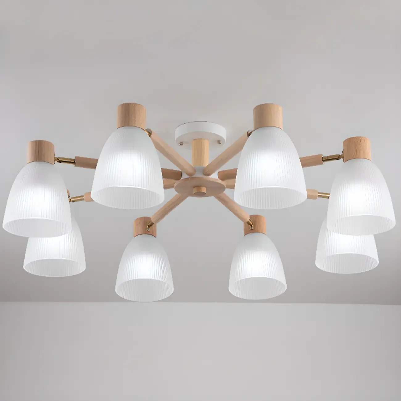 Natural White Cone Glass Wooden Semi Flush Mount Ceiling Light