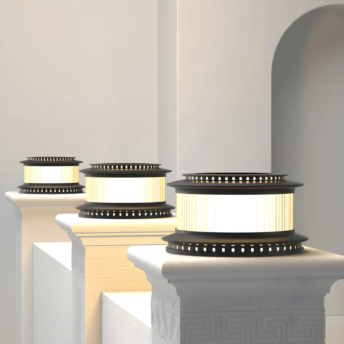 Black Metal Circular Drum Post Cap Light