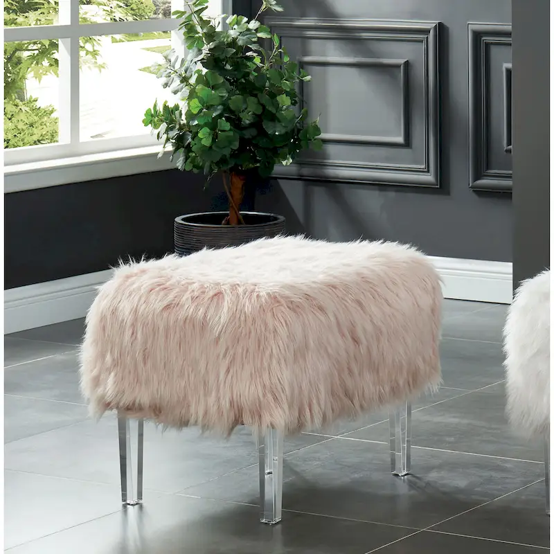 Modern Faux Fur Acrylic Footstool