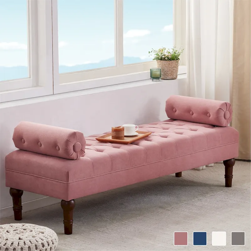 Velvet Bedroom Bench Pink/ Beige/ Blue/ Gray Upholstered Bench with Button-Tufted 60.2.