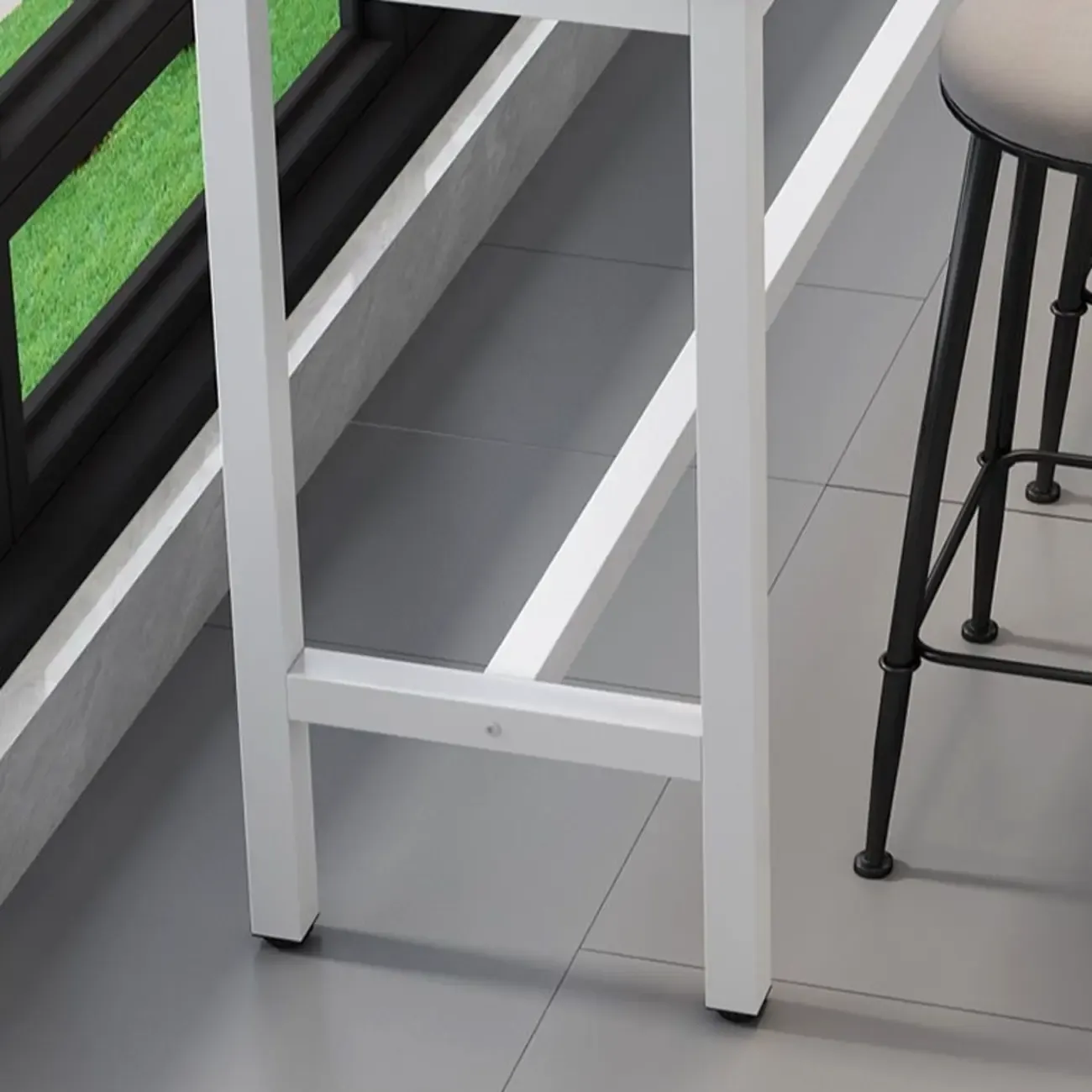 Modern Grey Stone Top Bar Height Table with Trestle Base