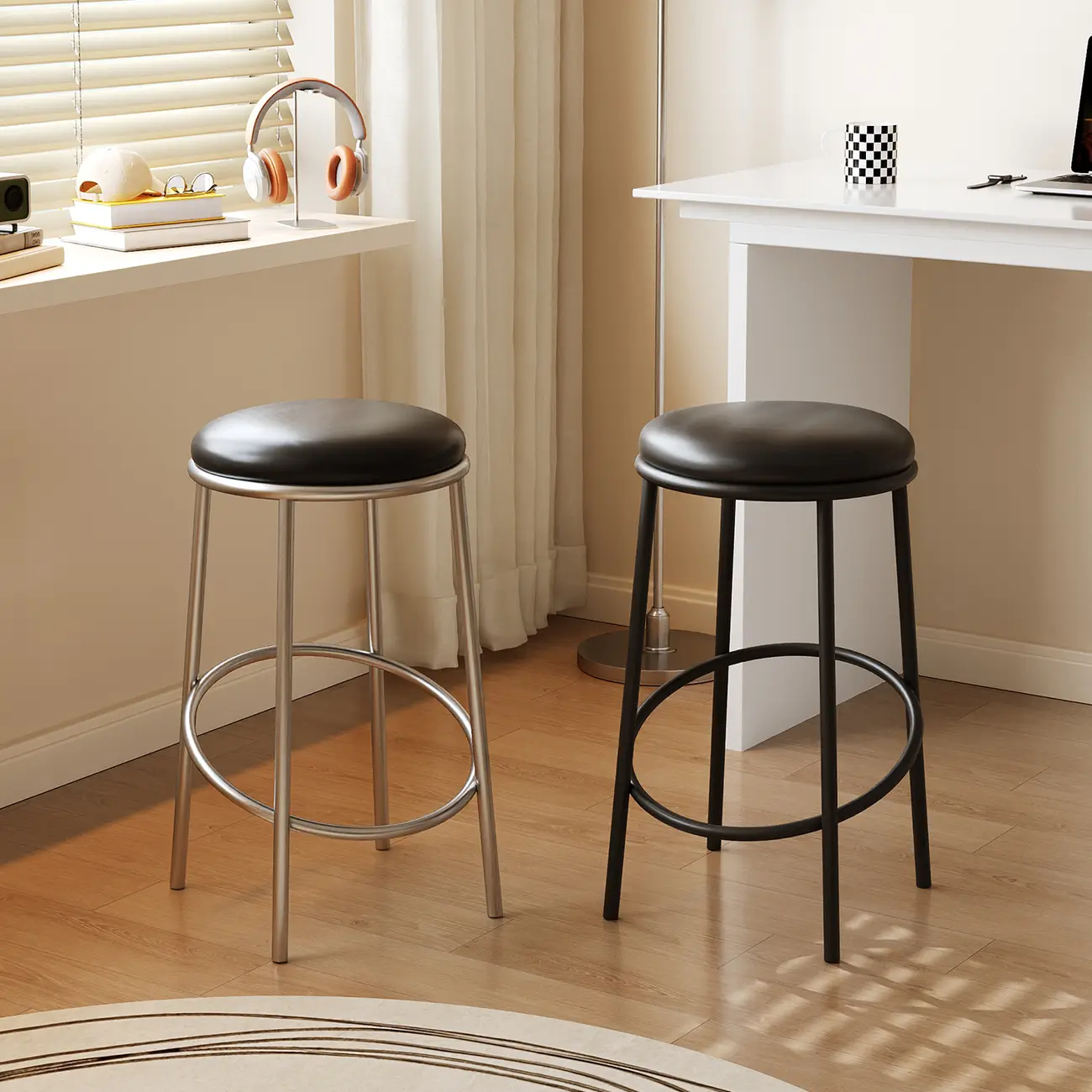Counter Height Modern Leather Stackable Backless Bar Stools