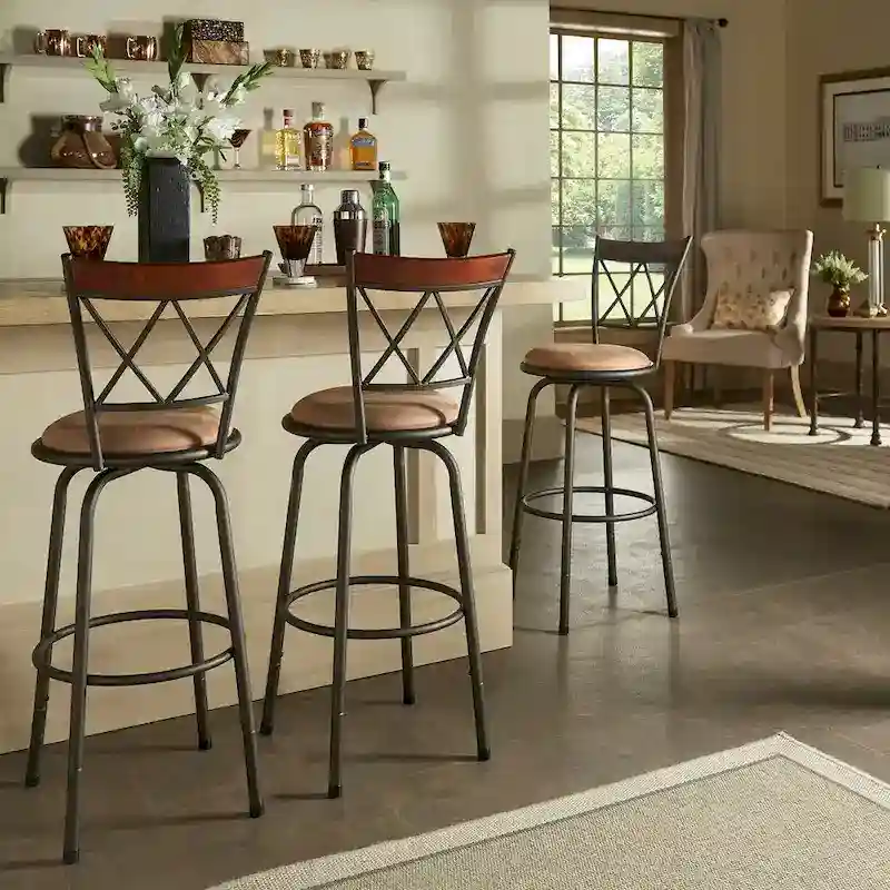 Verona Adjustable Bronze Finish X-Back Metal and Wood Trim 3pc Pack Stools by iNSPIRE Q Classic