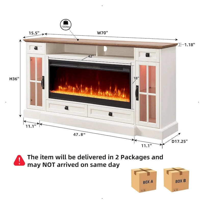 70 Farmhouse Fireplace TV Stand, Entertainment Center, Console Table