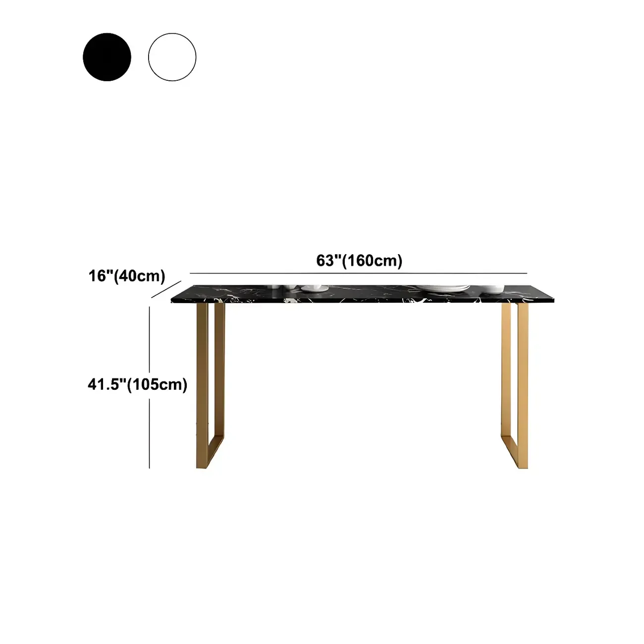 Black Rectangle Marble Tall Bar Table Gold Base