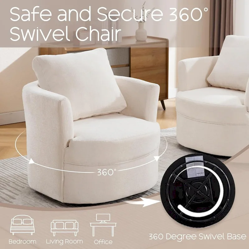 HOMYKA Swivel Accent Barrel Chair Round Arm Chair with Pillow