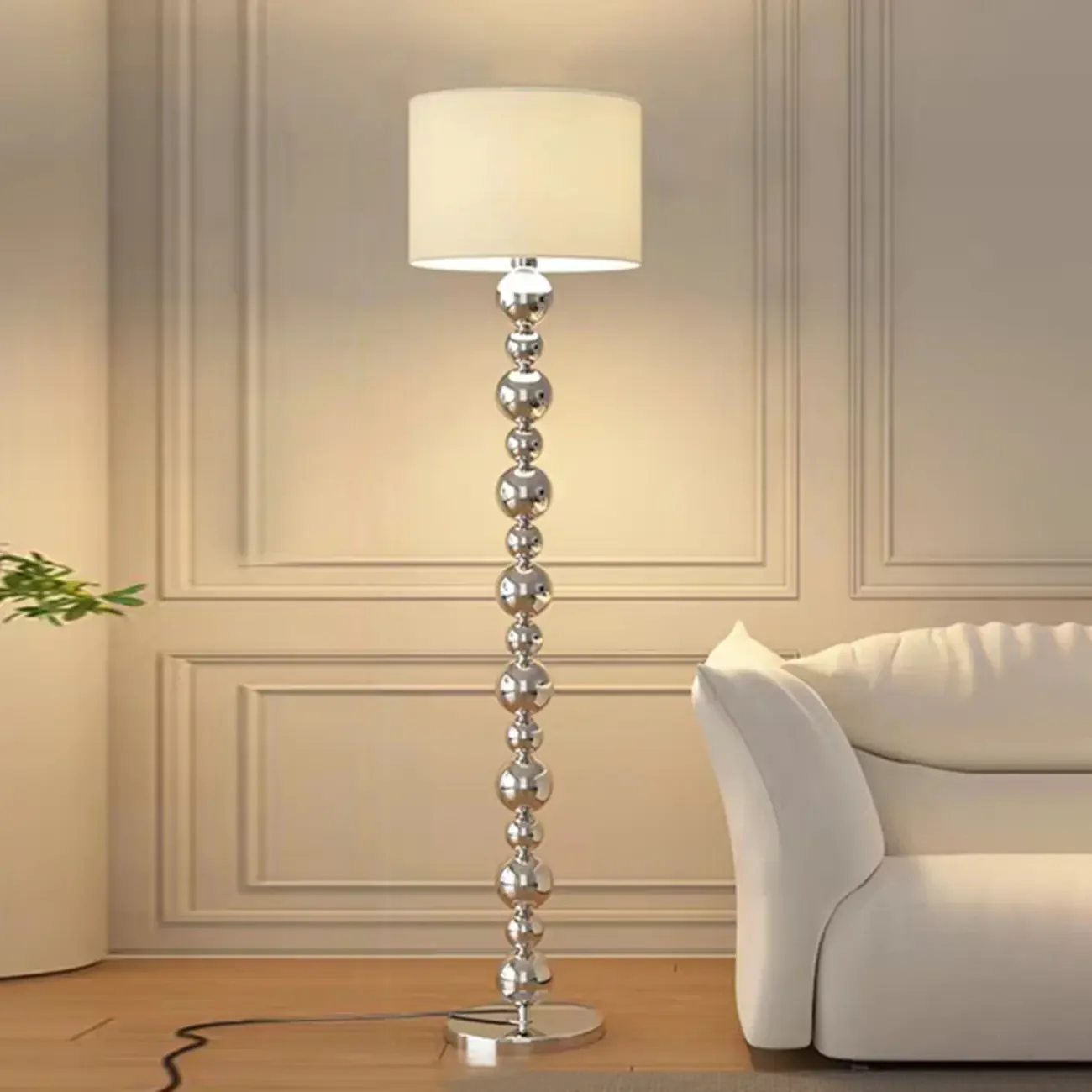 Modern Overlap Bead Silver Metal Floor Lamp