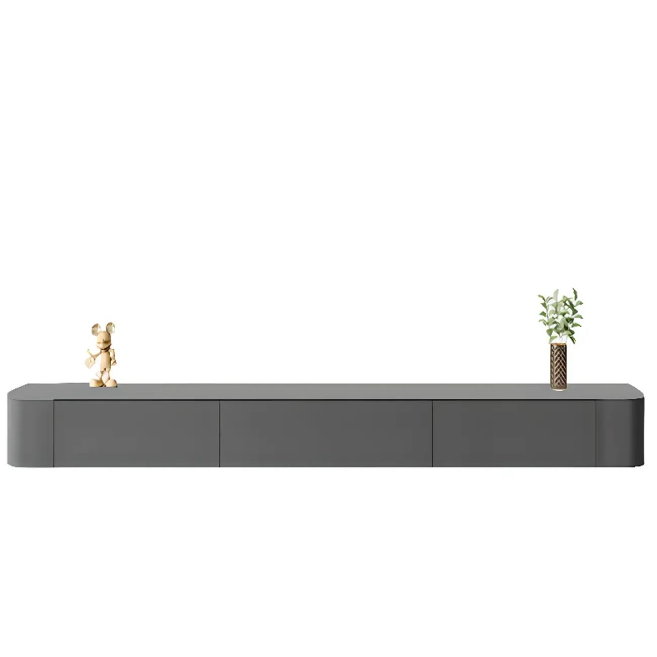 87 Grey Solid Wood Long Floating TV Stand with Drawers