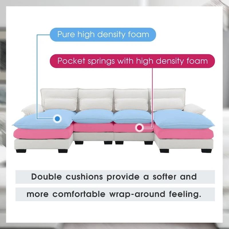 Modern U-shaped Sectional Sofa with Waist PillowsSleeper Sofa Couch with Chaise Lounge