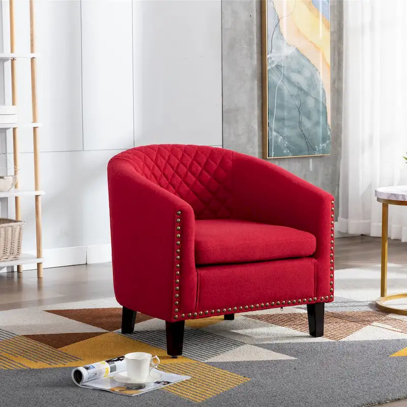 Barrel Accent Chair with Nailhead Trim and Solid Wood Legs