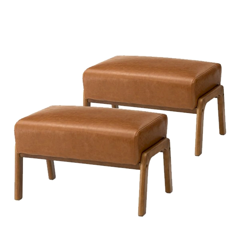 Glitzhome Set of 2 Mid-century Leatherette Ottoman Accent Stools