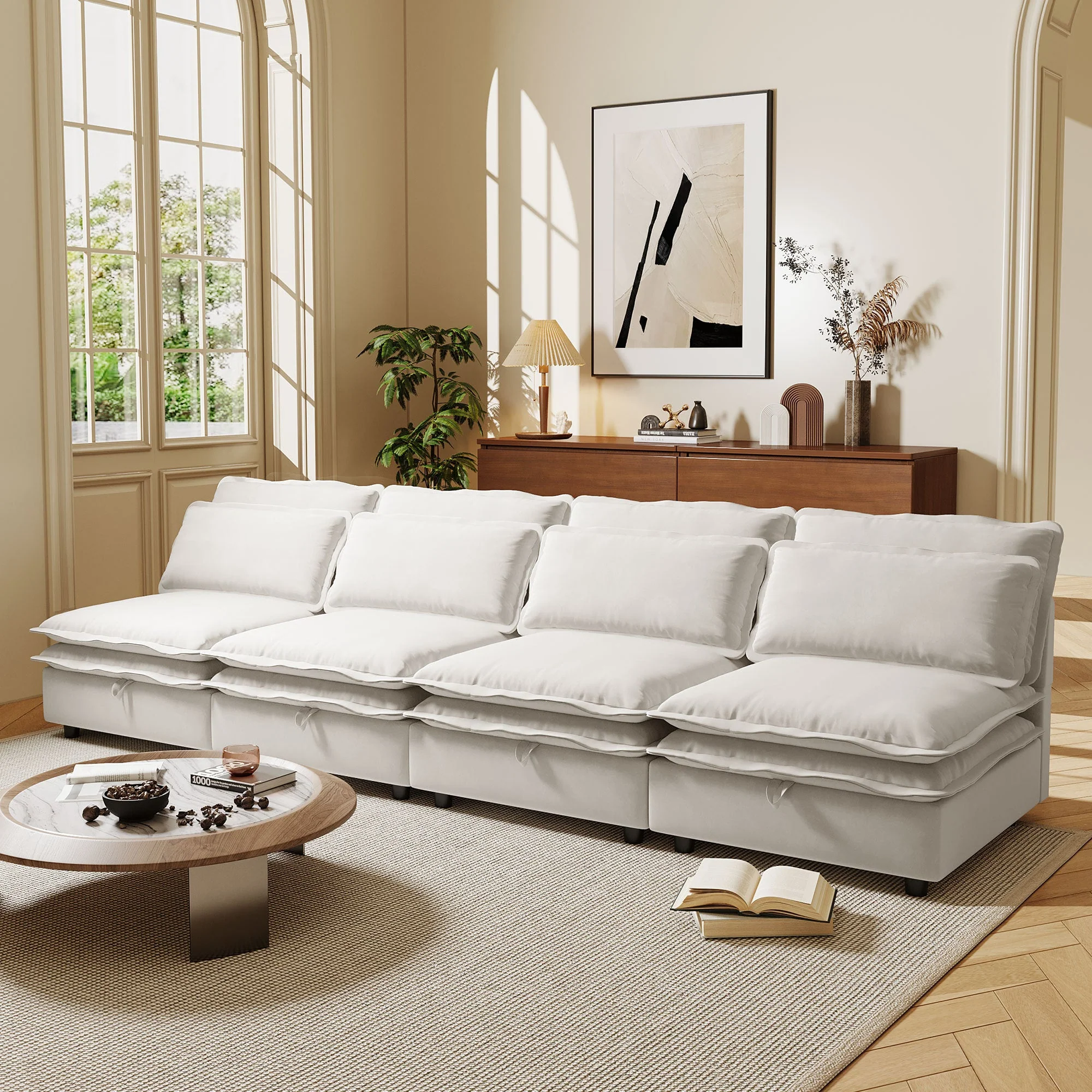 Walker Edison | Modular Double-Layer Cushion Modular Sofa with Storage