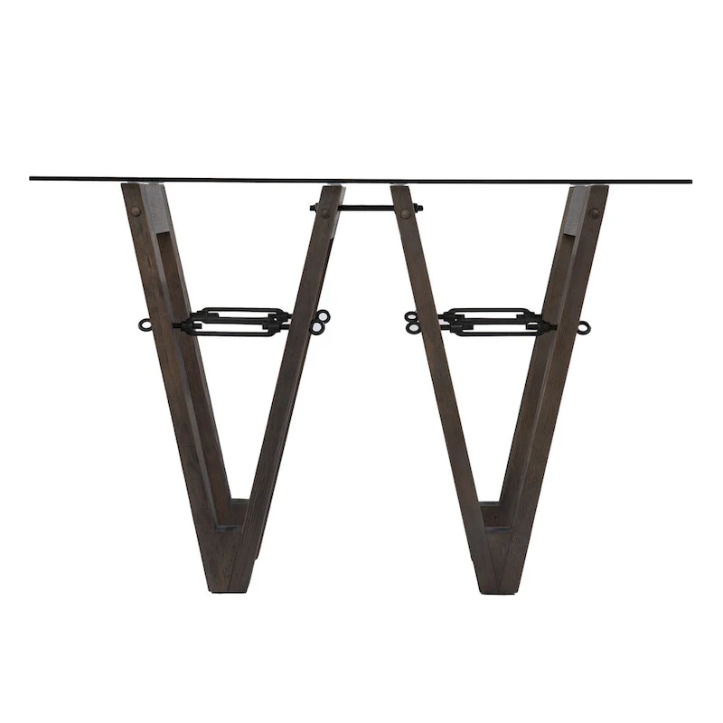Clear Glass Reclaimed Wood Console Table with Abstract Base - 46 L x 18 W x 29.5 H