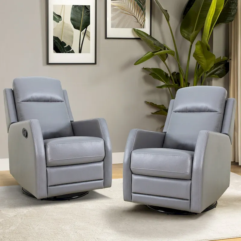 Esteban Modern Faux Leather Manual Rocking Swivel Recliner with Wingback Set of 2