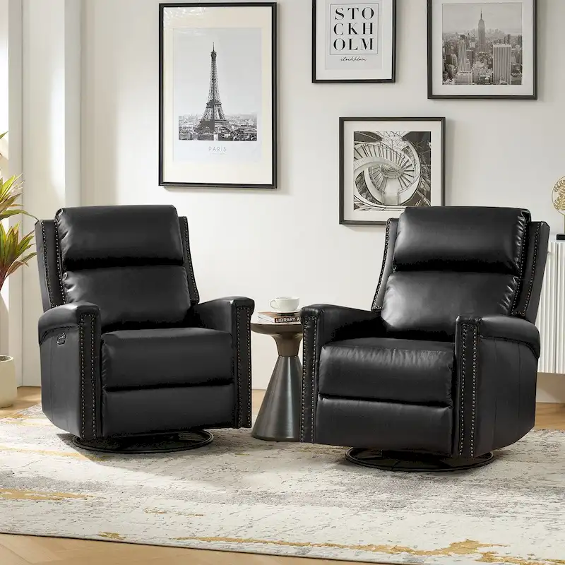 Tobias Traditional Swivel And Rocker Power Recliner Set of 2 by HULALA HOME