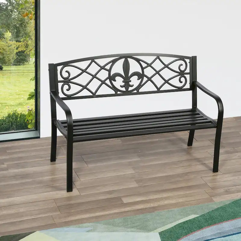 Lotus Home Metal Garden Bench - 50  W x 23.6  D x 34.3  H
