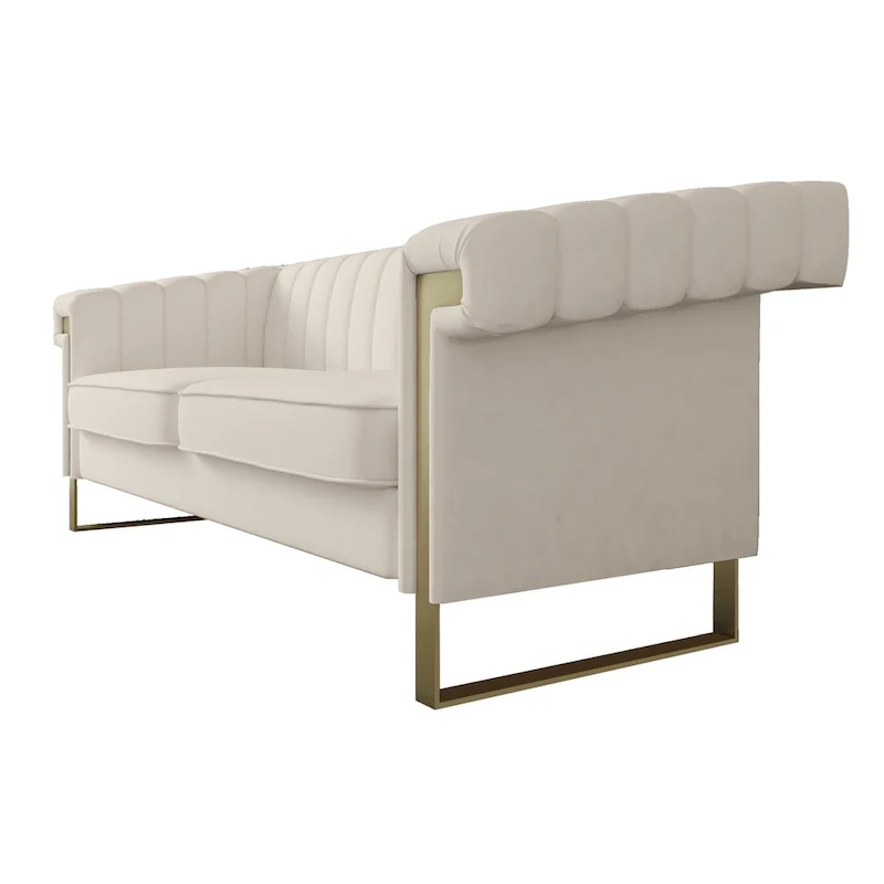 Takefuns Traditional Chesterfield Tufted Velvet Sofa, Couch with Removable Cushions and Gold Legs