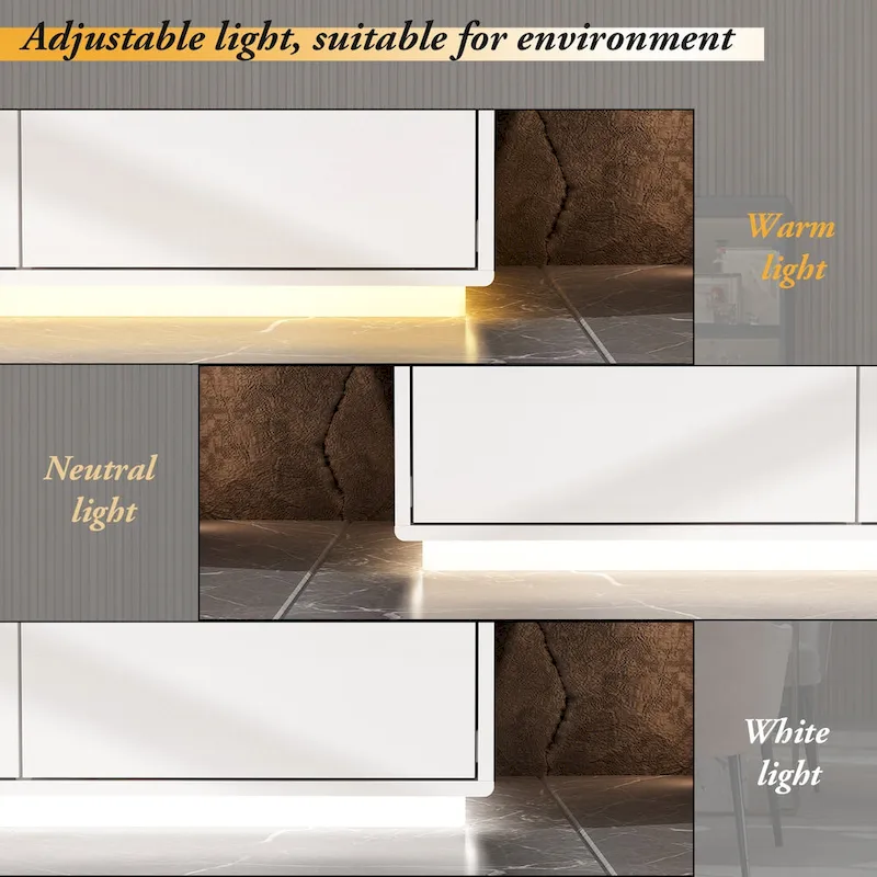 Illuminated White High Gloss Television Entertainment Center Console