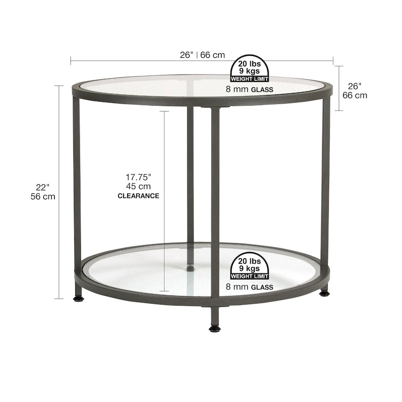 Carbon Loft Heimlich Glass with Metal Frame Round Modern Glass End Table