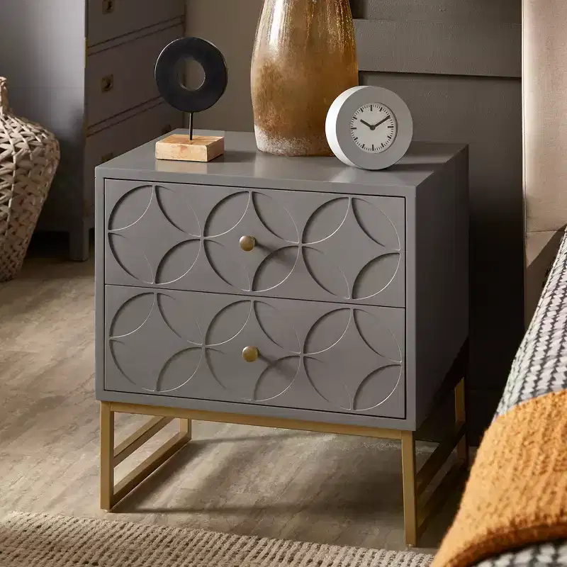Black/Gold, Blue, Grey & White/Gold Arched Diamond Metal Nightstand with Drawer