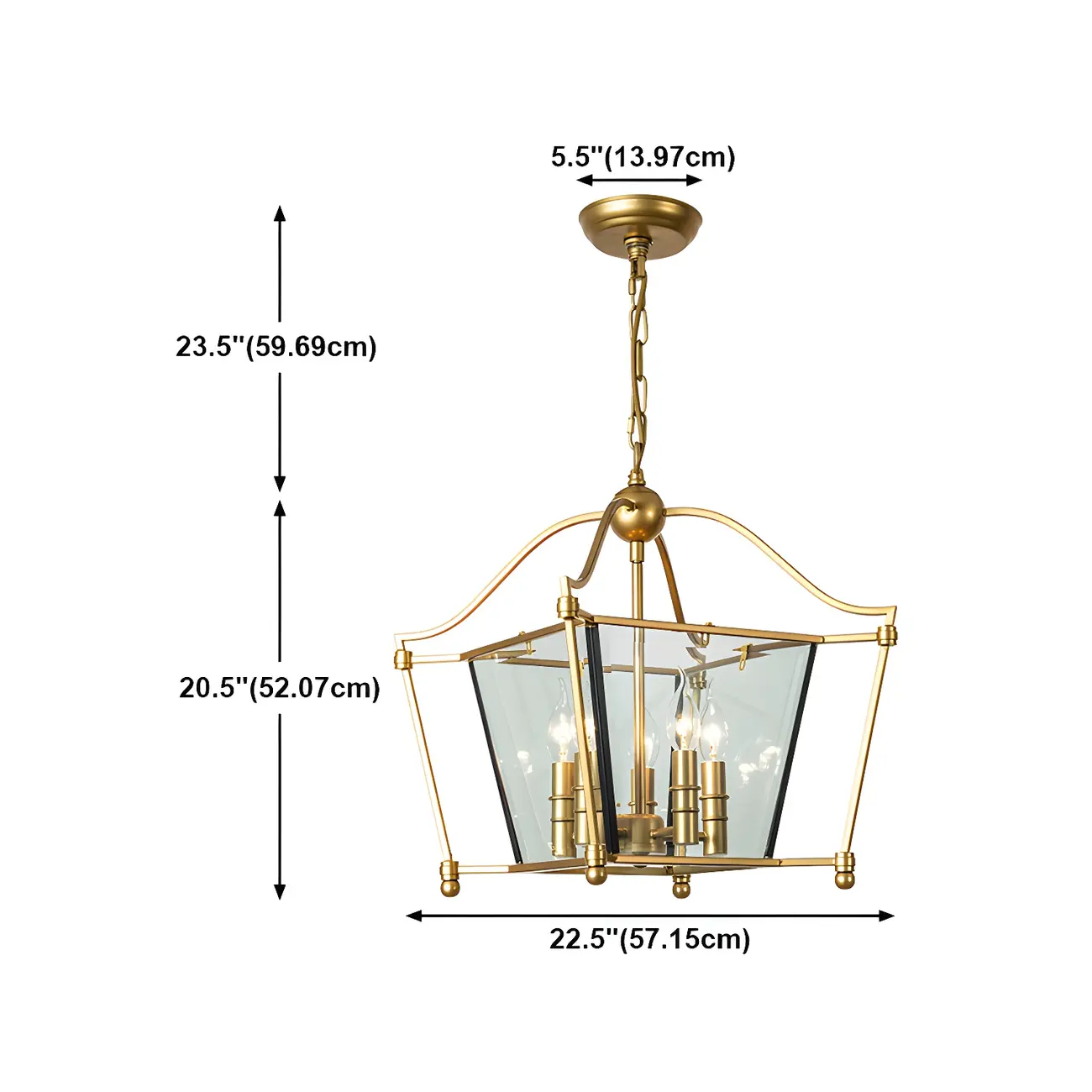 Adjustable Kitchen Gold Square Glass Caged Candle Chandelier
