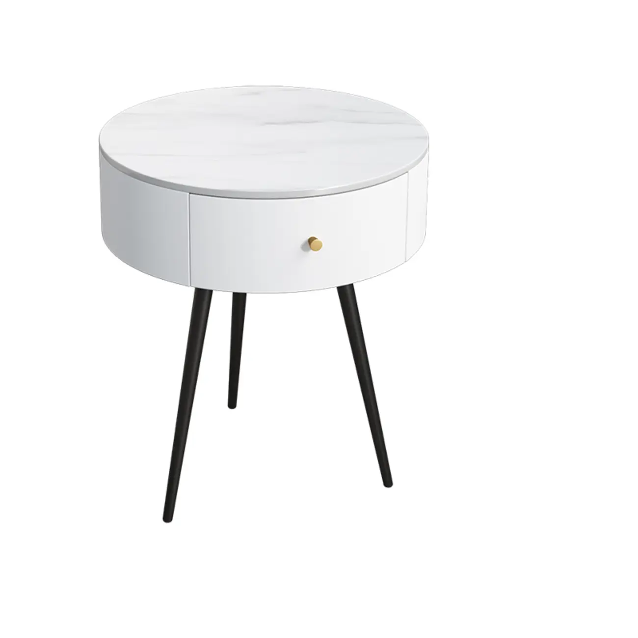 Modern Sintered Stone Top Round Drawer Tripod Nightstand