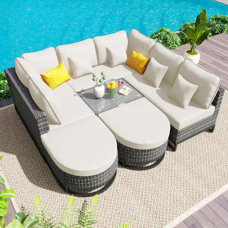 7 Pieces Large Size Outdoor Wicker Sofa Set