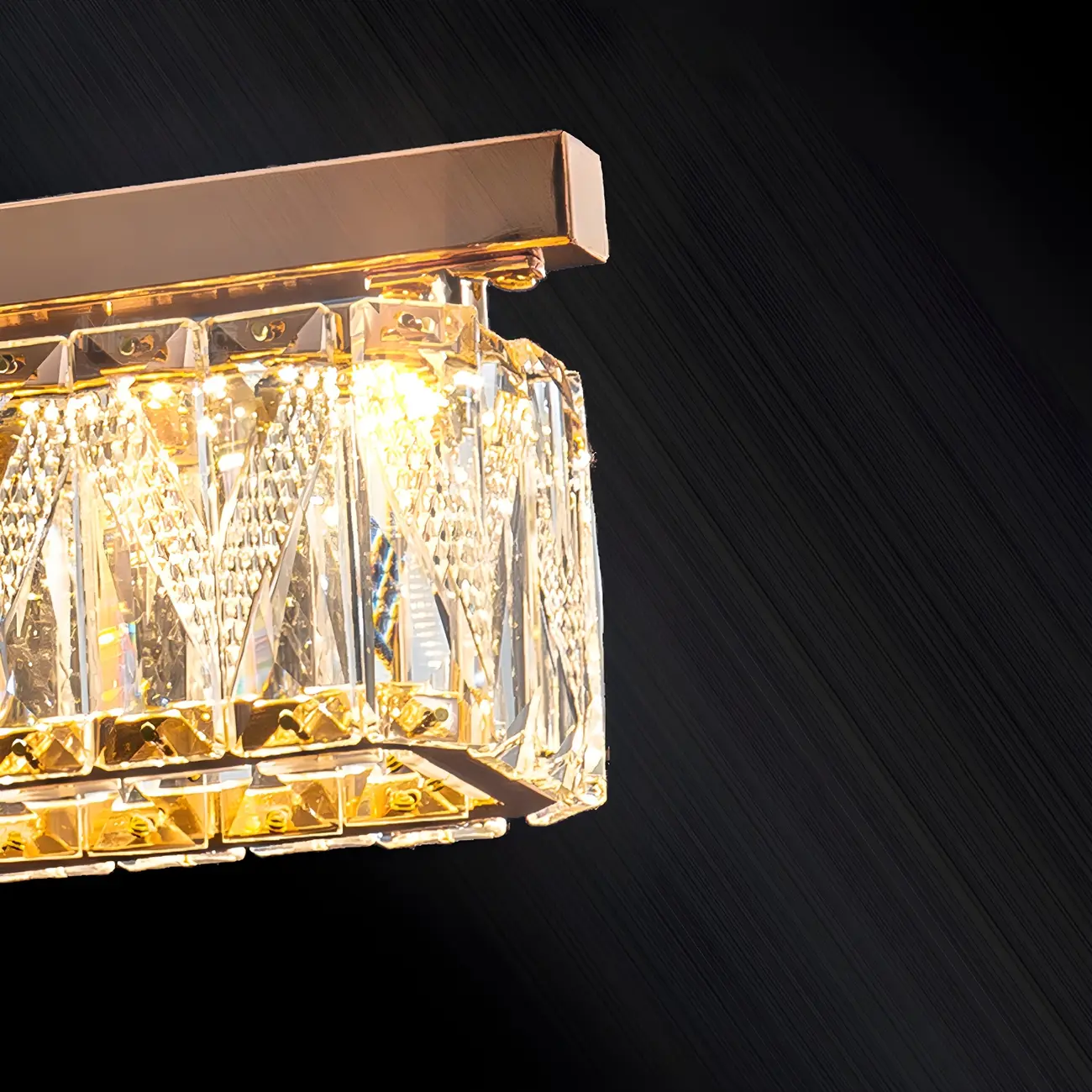 Kitchen Modern Crystal Gold Rectangular Pendant Light