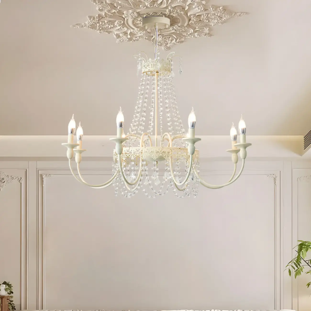 White Crystal Chandelier Classic Iron Elegant Design