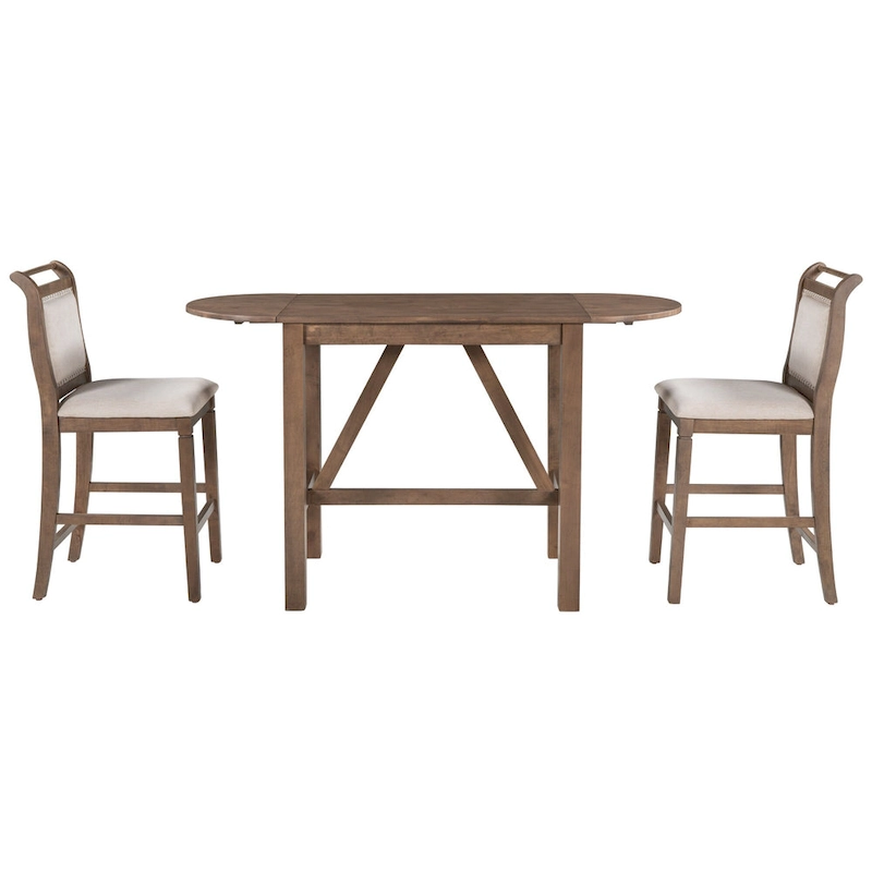 3-Piece Wooden Counter Height Dining Table Set with Drop Leaf Table & 2 Chairs