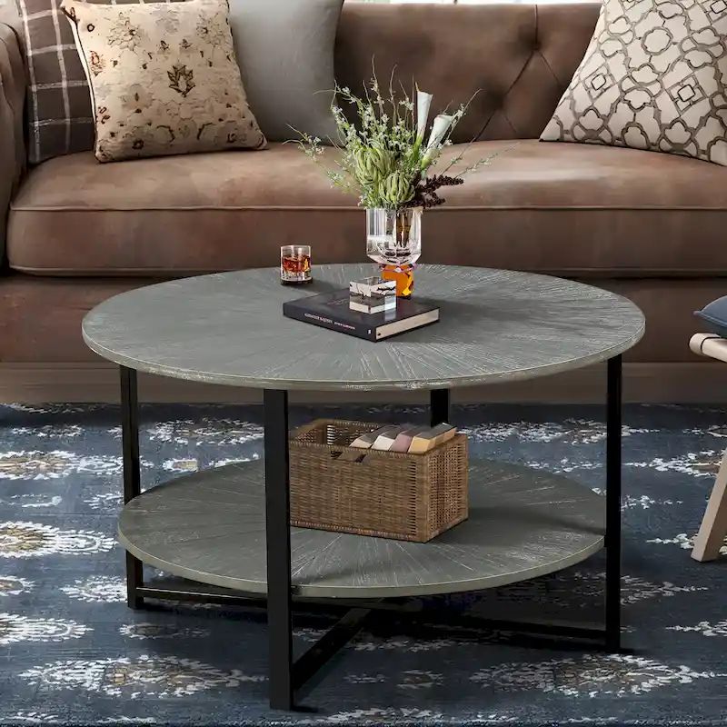 Round Coffee Table With 2-Tier Storage