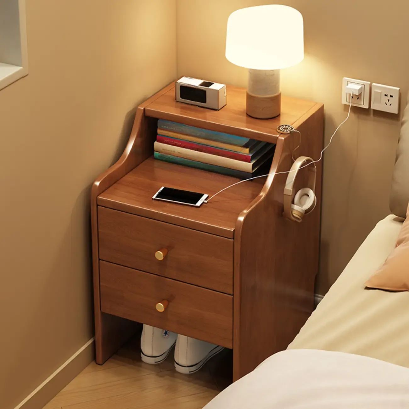 Classic Premium Wood 2 Drawers  Bedside Cabinet Nightstand