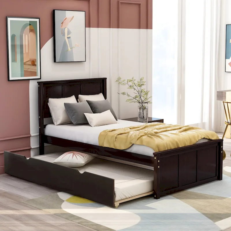 Espresso Platform Bed with Twin Size Trundle