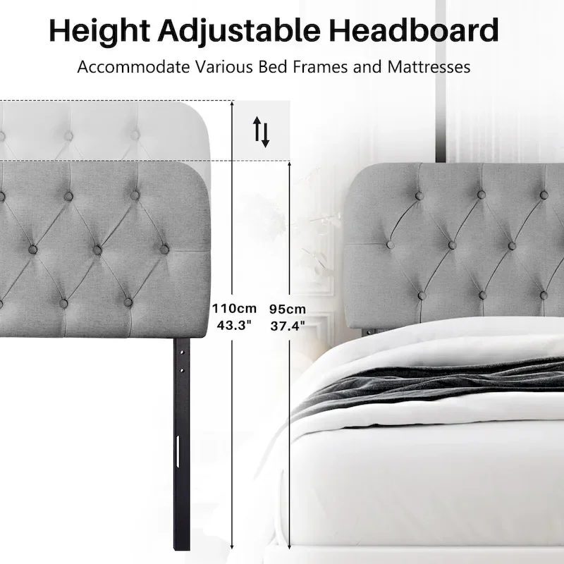 Button Tufted Upholstered Headboard Adjustable Height