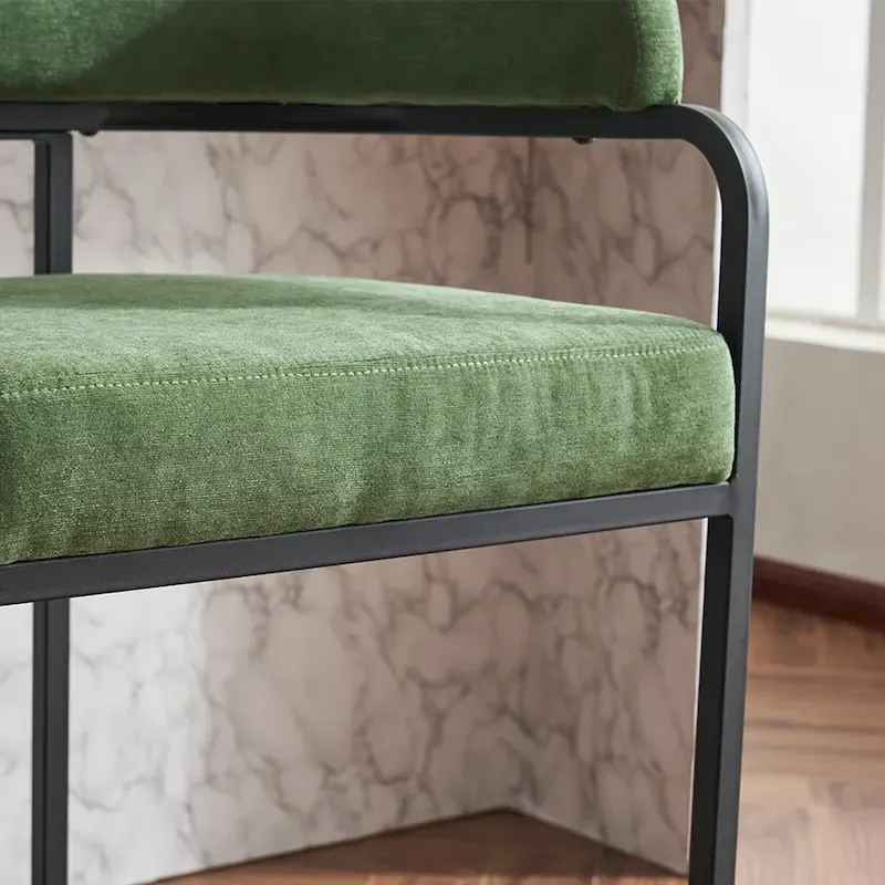 Fabric Upholstered Bar Stools Set of 2, Counter Height Bar Stools with Barrel Back, Dining Chair with Metal Frame and Arms