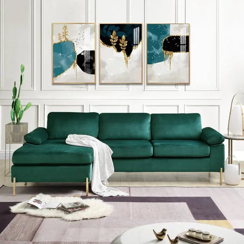 Modern Glam L-Shape Velvet Sectional Sofa Set Sofa Couch for Living Room