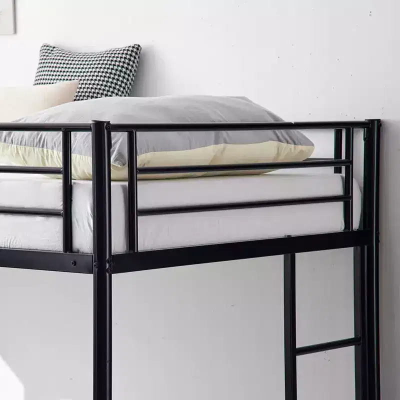 Karl Home Blcak Twin over Twin Bunk Bed with Trundle, Heavy Duty Metal Bed Frame with Safety Rail Side Ladders