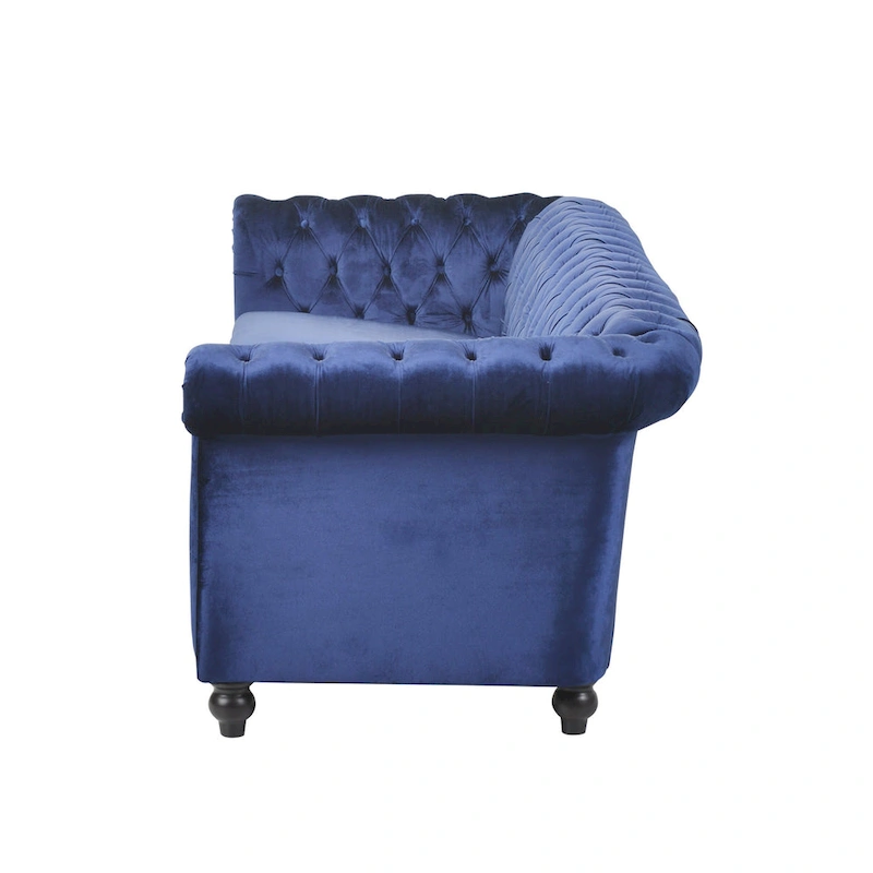 Blue 84.75 Chesterfield Button Tufted 3-Seater Sofa with Nailheads and Legs