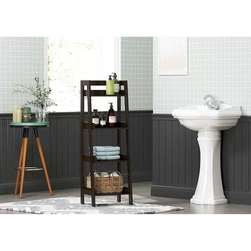 UTEX 4-Tier Ladder Shelf, Bathroom Shelf Freestanding, 4-Shelf Spacesaver Open Wood Shelving Unit, Ladder Shelf