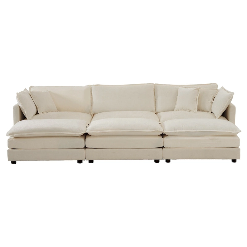 6-Seater U-Shape Sectional Sofa with 3 Ottomans and Pillows