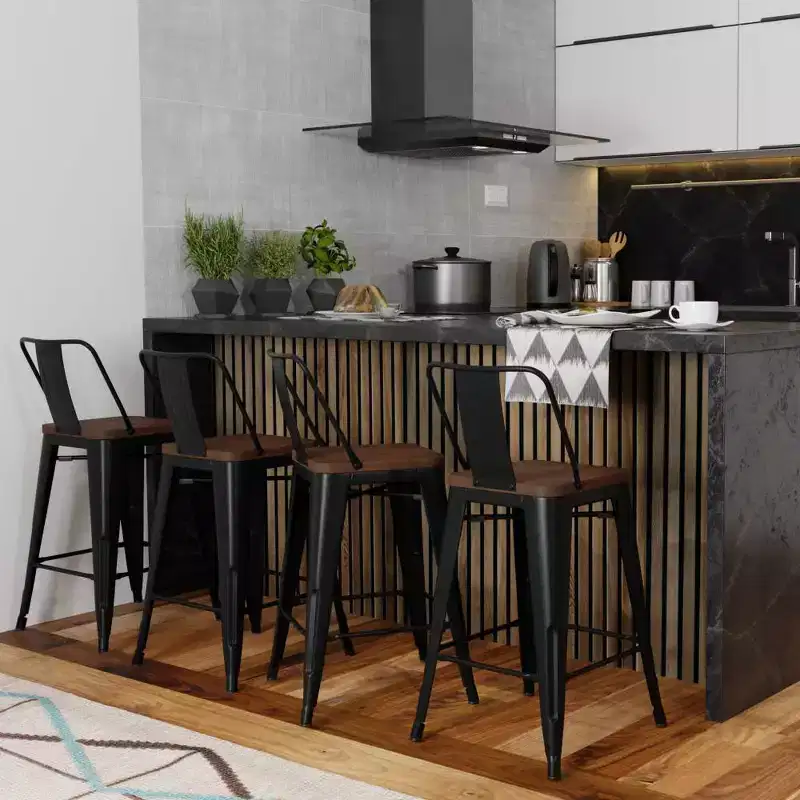 Set of 4 24 Josephine Metal/Wood Counter Height Barstools - WyndenHall
