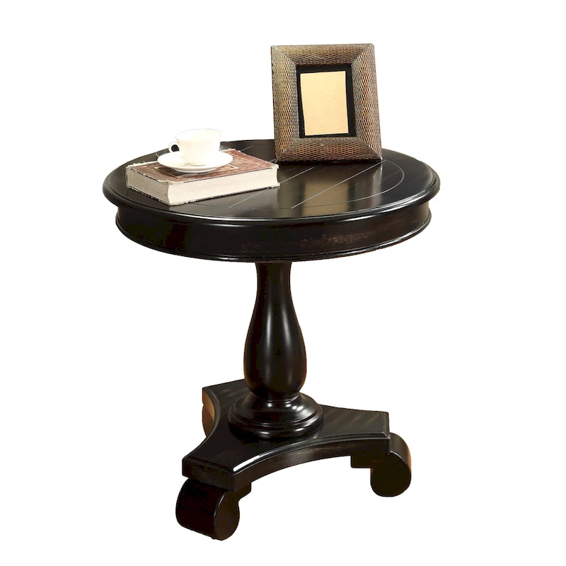 Rene Round Wood Pedestal End Table with Scrolled Legs