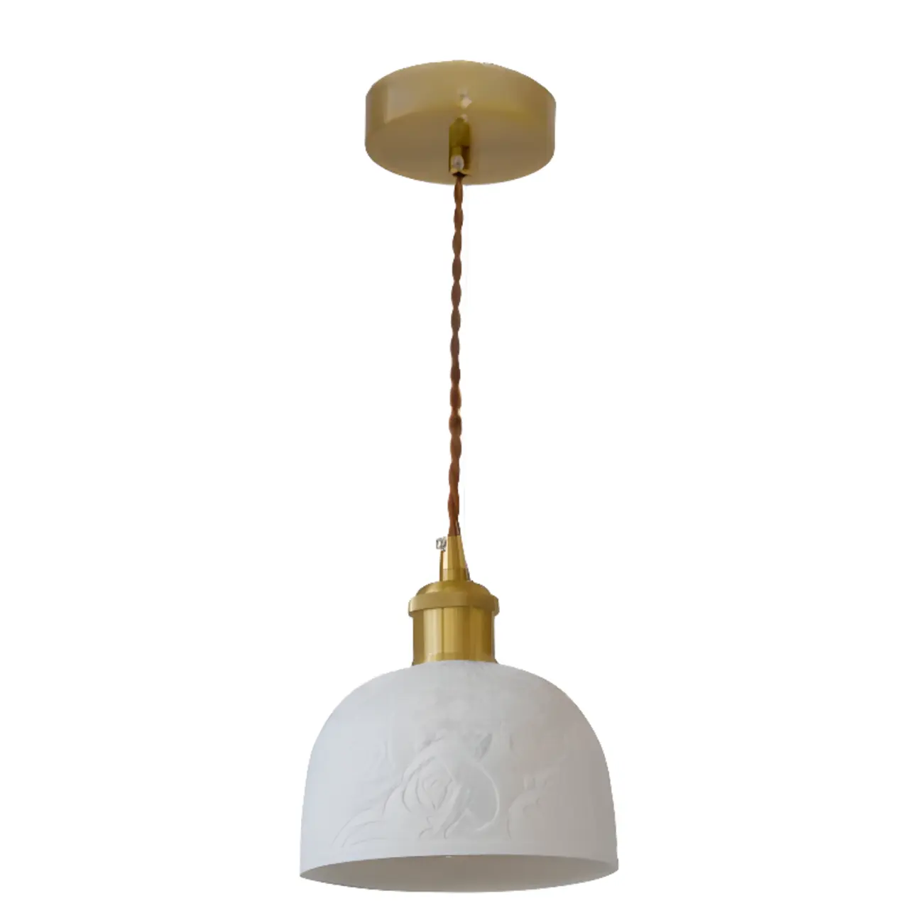 Elegant Brass Rose Ceramics Dome Pendant Light