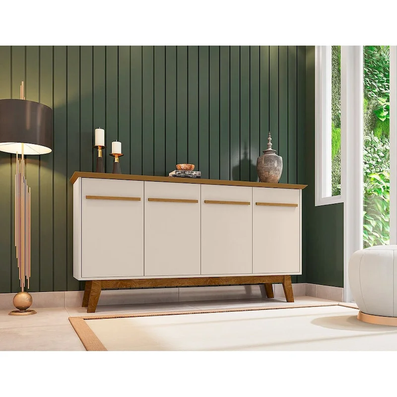 Yonkers 62.99 Sideboard with Solid Wood Legs and 2 Cabinets in Off White and Cinnamon
