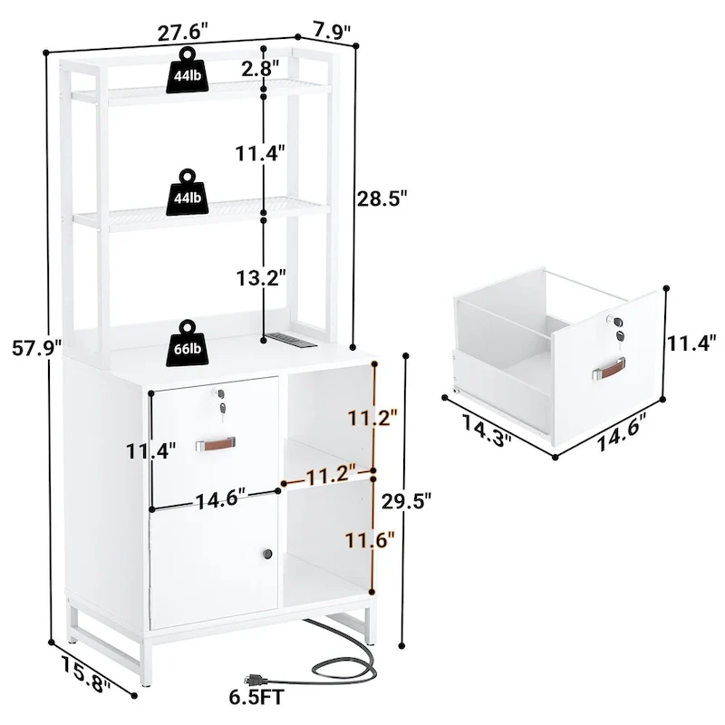 27.6 Wide Drawer File Cabinet, Wood Filing Cabinet With Charging Station and Locks