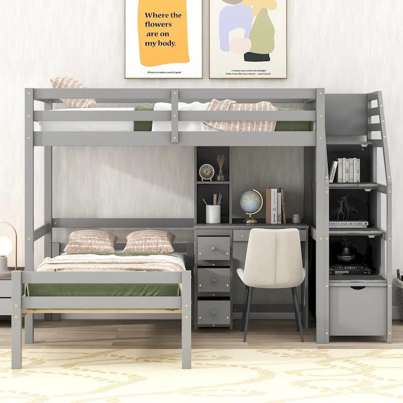 Twin Pine Loft Bunk Bed with Storage and Desk
