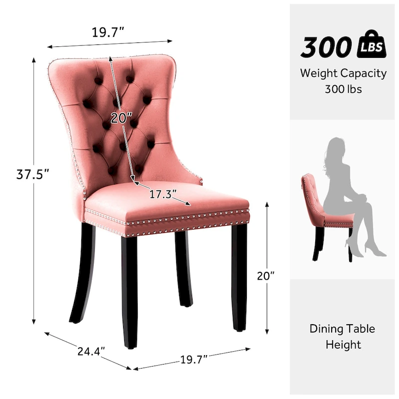 Upholstered Tufted Velvet Dining Chair with Solid Wood Legs Set of 6