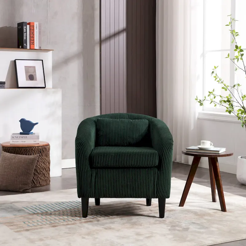Emerald 24.8 Upholstered Barrel Chair with Wood Legs and Pillows